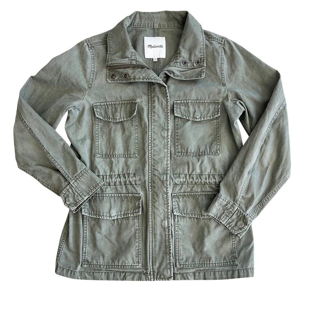 Madewell Women Utility Jacket Army Green Full Zip Adjustable Waist Size XXS‎